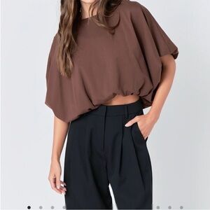 100% Cotton Chocolate Brown Women's bubble hem high low top Grey Lab Medium